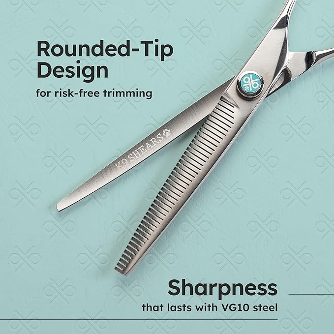 7" Dog Thinning Shears for Grooming – Blending Scissors for Face, Legs & Tail – VG10 Stainless Steel, Handcrafted, Ergonomic, 50% Thinning Rate for Smooth Finishing