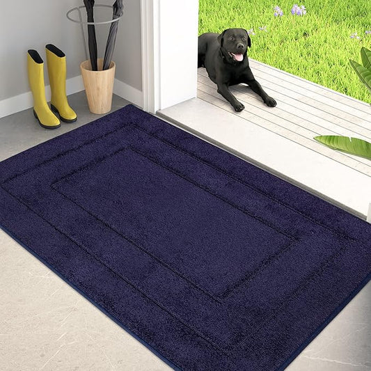 PURRUGS Dirt Trapper Door Mat 32" x 47.5", Non-Slip/Skid Machine Washable Entryway Rug, Dog Door Mat, Super Absorbent Welcome Mat for Muddy Wet Shoes and Paws, Navy Blue