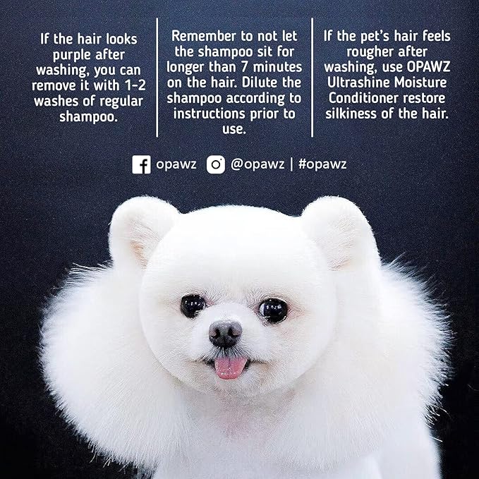 OPAWZ 05 Whitening Purple Shampoo for Dog and Cat, Safely Remove Yellow Stains, with No Bleach, Peroxide and Sulfate, Professional Groomers Recommended Product, 16.9 oz