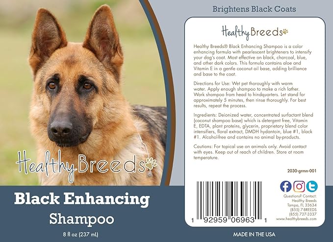 Healthy Breeds German Shepherd Black Enhancing Shampoo - Gentle Cleanser with Vitamin E, Aloe & Coconut Oil That Adds Brilliance, Shine & Intensity to Darker Coats - Floral Scent - 8 oz
