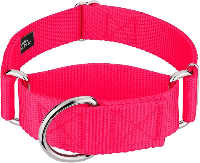 Country Brook Petz 1 1/2 Inch Martingale Heavy Duty Nylon Adjustable Dog Collar for Small, Medium, Large Breeds - Vibrant 17 Color Selection (Hot Pink, Extra Large)