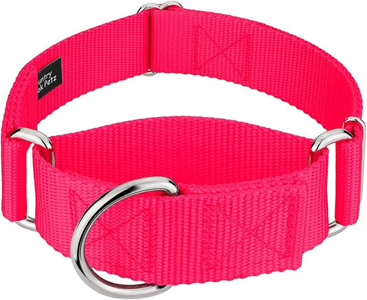 Country Brook Petz 1 1/2 Inch Martingale Heavy Duty Nylon Adjustable Dog Collar for Small, Medium, Large Breeds - Vibrant 17 Color Selection (Hot Pink, Extra Large)