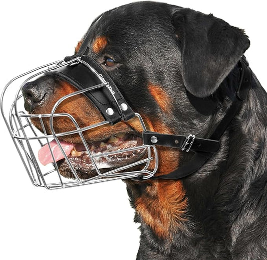 Extra Large Dog Muzzle for Rottweiler – XL Heavy Duty Rottweiler Muzzle – Metal Large Dog Muzzle for Barking and Biting for Rottweiler, Cane Corso, Mastiff and Other Large Breeds