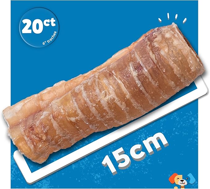 Jack&Pup 6" Beef Trachea for Dogs 20 Pack | All Natural Single Ingredient Dog Treat Dog Trachea Chews | Savory and Fun Treat for Dogs
