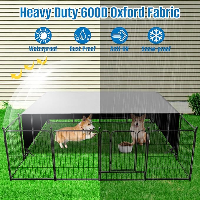SIRUITON Dog Playpen Cover,Heavy Duty 600D Oxford Fabric with Sun/Rain Dog Play Pen Cover Top Sun Shade Specialized Fits for 24/32/40/45/50" Panels Dog Playpen.(Cover Only)