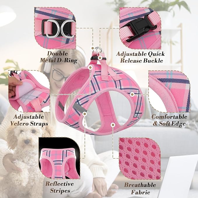 Athena Collection Step-in Dog Harness with 5 ft Leash, Large Dog Harness Leash Set Large No Pull Dog Vest Harness with Reflective Strips Adjustable Velcro, Easy Walk Dog Harness, Pink