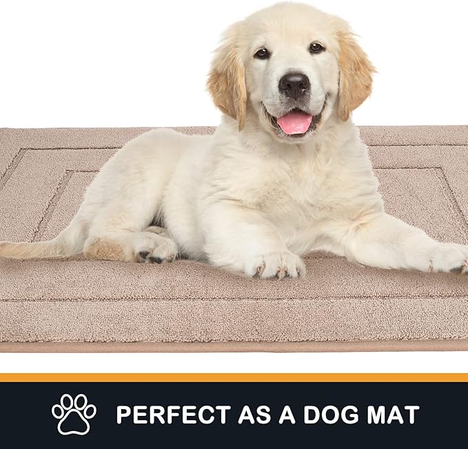 PURRUGS Dirt Trapper Door Mat 32" x 70", Non-Slip/Skid Machine Washable Entryway Rug, Dog Door Mat, Super Absorbent Welcome Mat for Muddy Wet Shoes and Paws, Beige