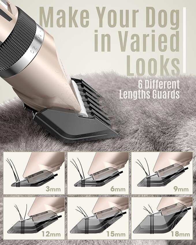oneisall Dog Clipper Low Noise, Dog Grooming Kit with Rechargeable, Dog Shaver Cordless Electric Quiet Hair Clipper Set for Dog Cats Pets（Gold）