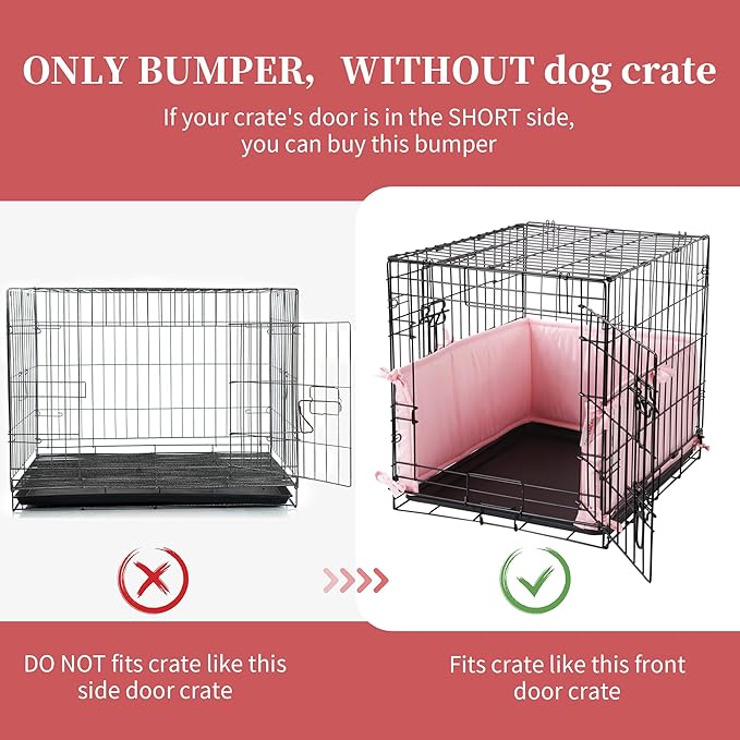 Hombys Dog Crate Bumper with Ties - Soft Crate Accessory -Kennel Cover - Training Pads for Front Door Crates, 24"x18", Pink