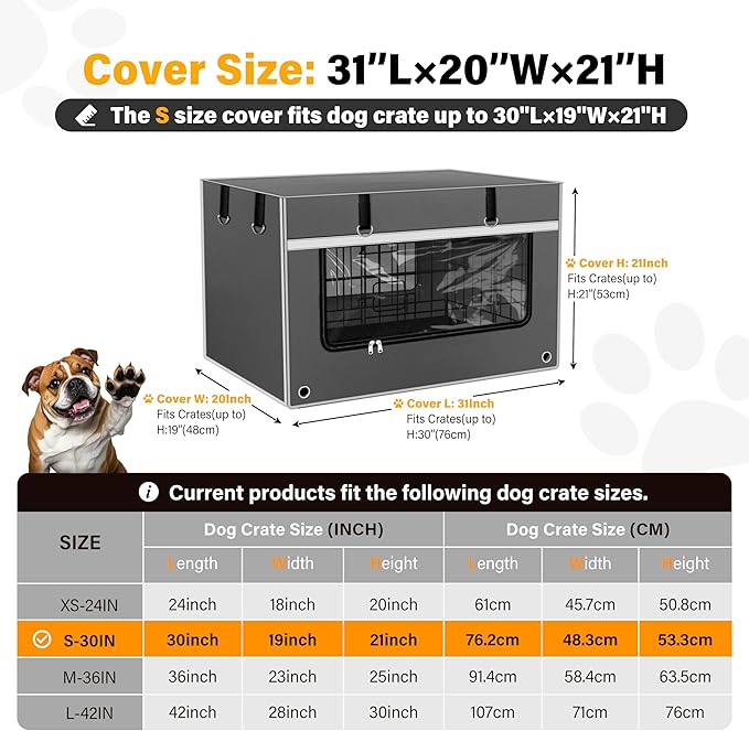 Multi-Functional Dog Crate Cover Perfectly Fits Standard 30Inch Dog Crates,Adjustable Ventilation and Lighting, Helps Pets Sleep Soundly,Zipper Design for Easy Installation, Gray(Cover Only)