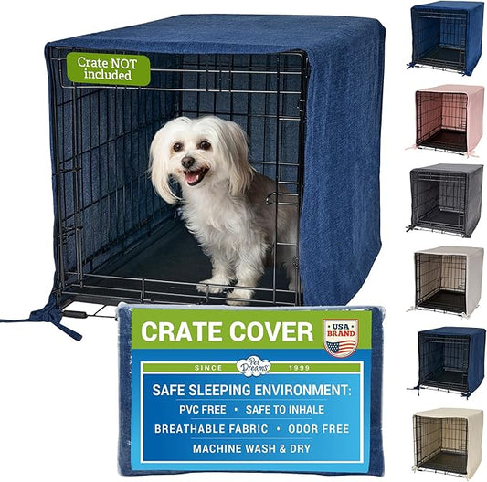 Pet Dreams Dog Crate Cover - Breathable Fabric Kennel Topper for Single-Door Crates, Fits iCrate Dog Cages 18, 24, 30, 36, 42, 48 Inches (Denim, XX Large, 48")