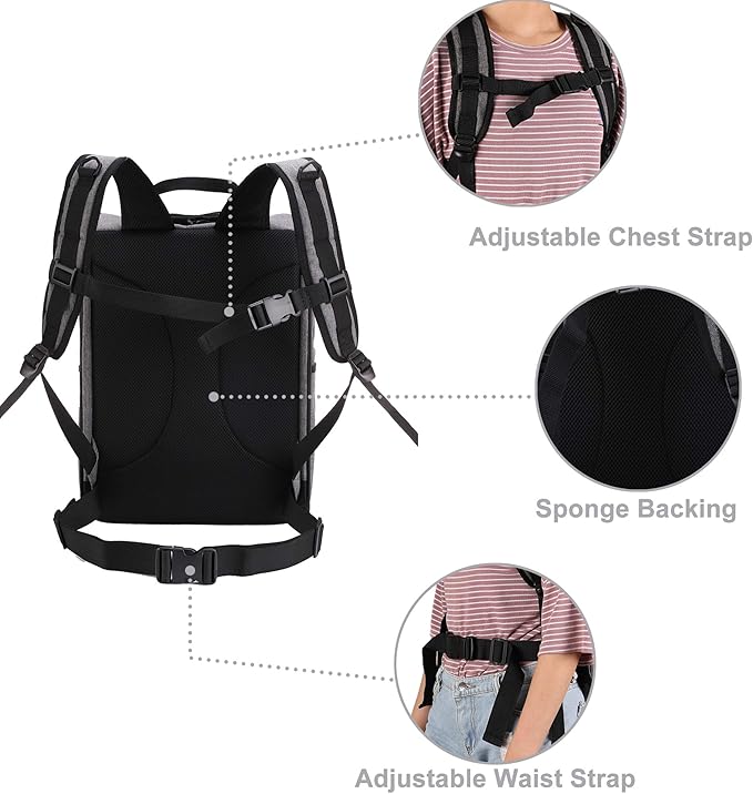 Apollo Walker Pet Carrier Backpack for Large/Small Cats and Dogs, Puppies, Safety Features and Cushion Back Support for Travel, Hiking, Outdoor Use (Gray-Expandable)