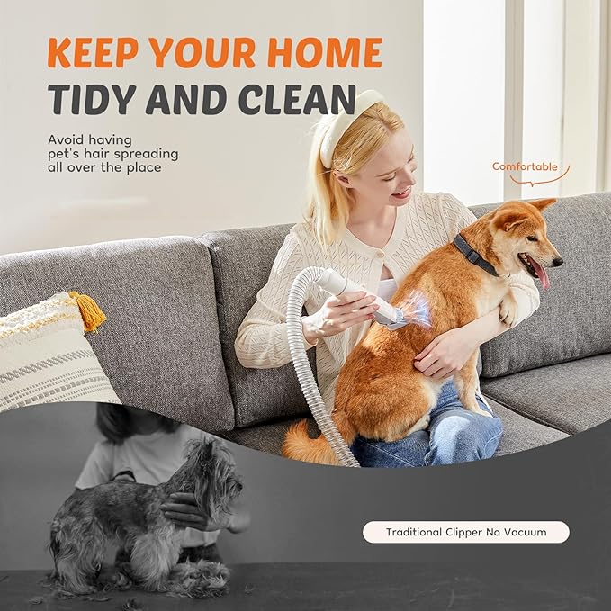 Pet Grooming Vacuum Kit, Hair Vacuum with Cordless Clippers with Capacity, Low Noise Operation, 3 Suction Modes, and 5 Essential Grooming Tools for Dogs and Cats
