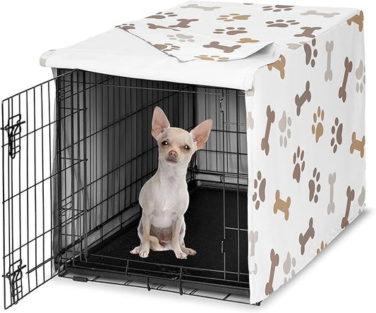 Sweet Jojo Designs Bone Paw Print Dog Crate Cover – Kennel Covers for 24 Inch Pet Cage Small - Neutral Grey Taupe Brown Modern Off White Gray Tan Puppy