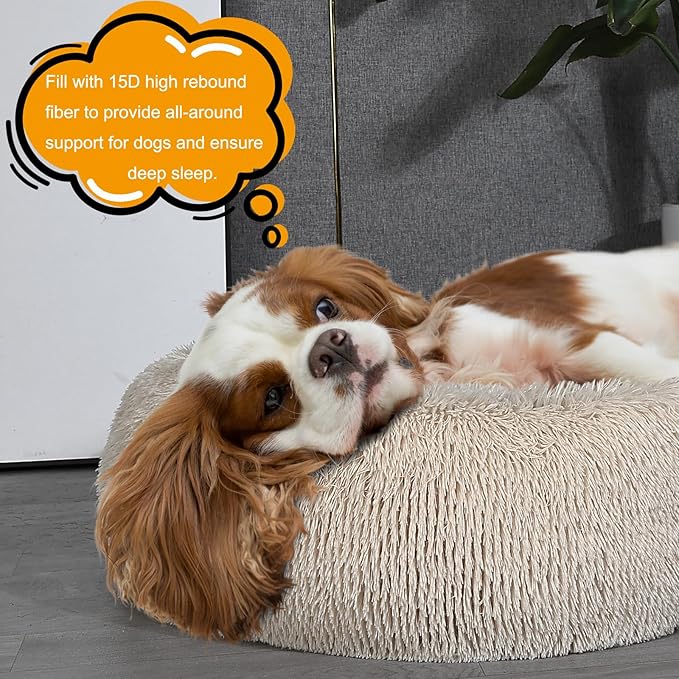 Small Dog Bed Calming Dogs Bed for Small Medium Large Dogs Anti-Anxiety Puppy Bed Machine Washable Warming Cozy Soft Pet Round Bed Fits up to 10-100 lbs (Medium (Pack of 1), Beige)
