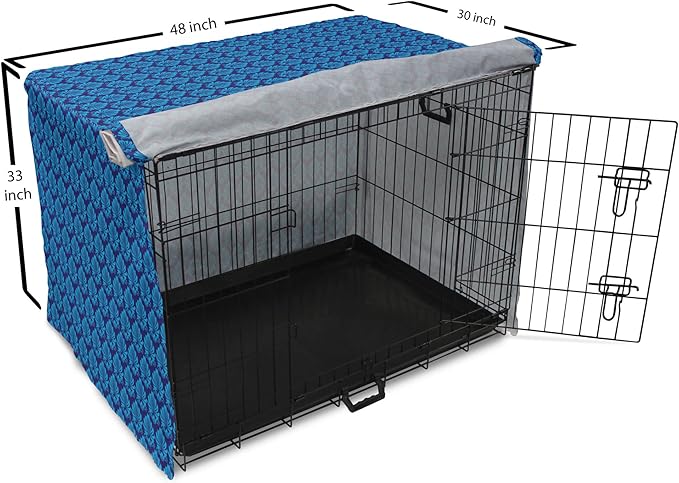 Lunarable Damask Blue Dog Crate Cover, Repeating Simplistic Pattern Rococo Inspired Royalty Essential Motif, Easy to Use Pet Kennel Cover for Medium Large Dogs, 48 Inch, Indigo and Sky Blue