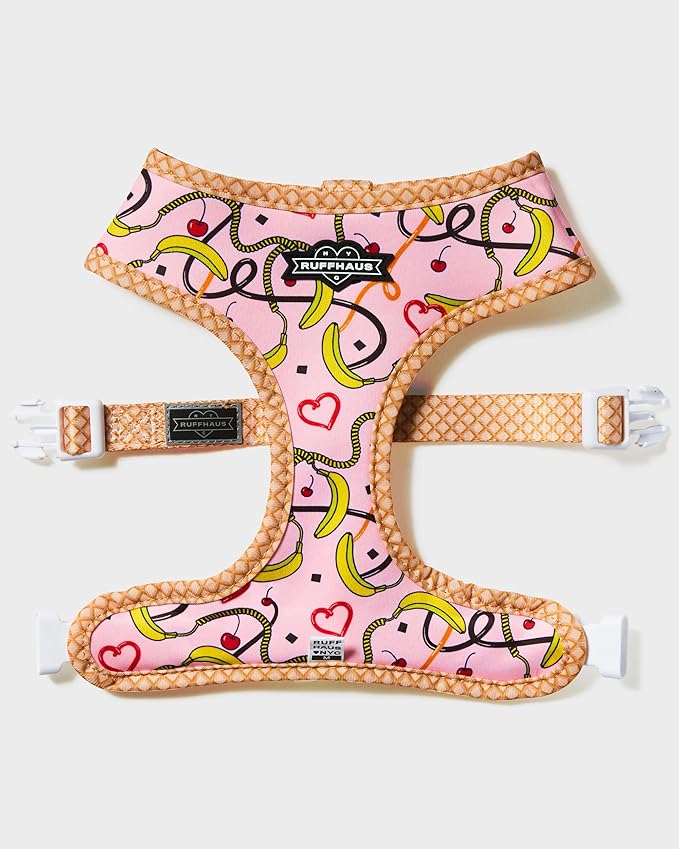 Ruffhaus NYC Pink Sprinkles Reversible Dog Harness, Ice Cream Waffle Cone, Banana Split Printed No Pull Harness Puppy Gift Girl Dog Birthday & Gotcha Day X-Small