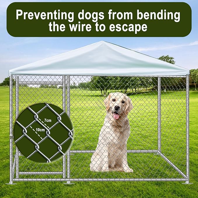 Large Outdoor Dog Kennel 6.6 x 6.6FT, Heavy Duty Outdoor Heavy Duty Dog Enclosure, Waterproof UV-Resistant Cover and Secure Lock for Backyard Farm 78" L x 78" W x 60" H