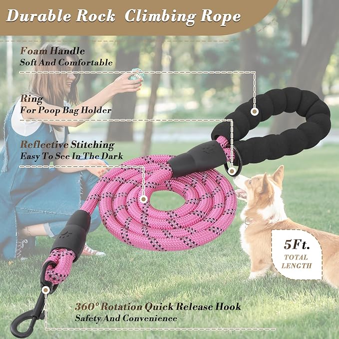 Athena Collection Step-in Dog Harness with 5 ft Leash, Small to Medium Dog Harness Leash Set Medium No Pull Dog Vest Harness with Reflective Strips Adjustable Velcro, Easy Walk Puppy Harness, Pink