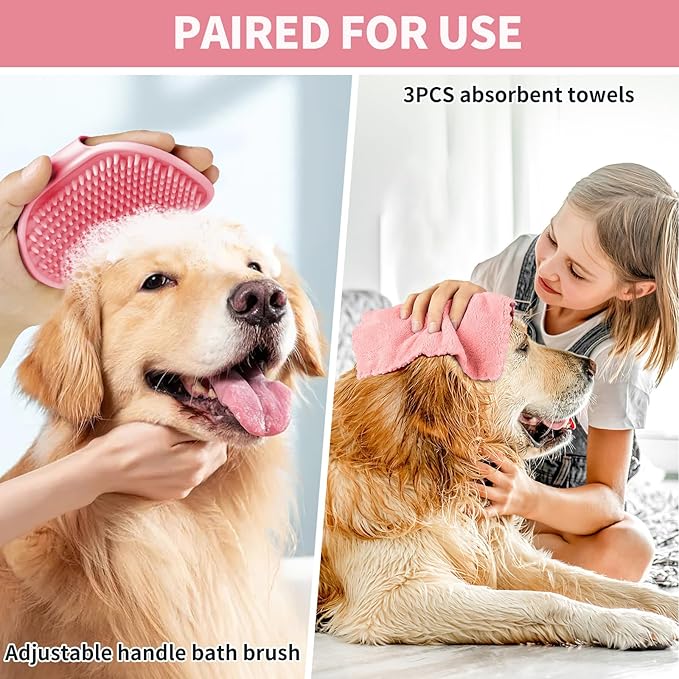 Dog Paw Cleaner for Dogs, (with 3Pcs Absorbent Towels & Adjustable Bath Brush) Dog Paw Washer, Pet Foot Cleaner (Pink, Small)