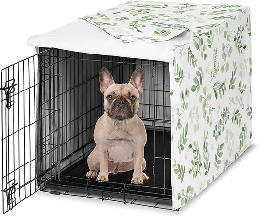 Sweet Jojo Designs Green Boho Floral Leaf Dog Crate Cover – Kennel Covers for 30 Inch Pet Cage Small/Medium - Neutral Sage White Bohemian Watercolor Botanical Flower Woodland Tropical Garden Nature