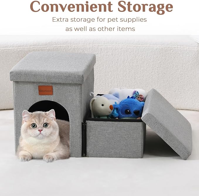 JOLLYVOGUE Dog Steps for Small Dogs, Cat Stairs with Storage, Non-Slip Dog Steps for Beds Couches, Folding Pet Stairs Helper for High Beds, Dog Ramp for Small Dogs and Cats or Pets Friendly, 4-Tiers