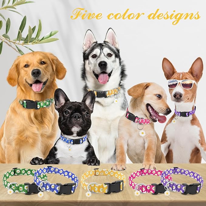 BiPawTi Dog Collars - Cute Flower Collar for Small Dog with Daisies Charms, Pretty Floral Dogs Collar for Female Dogs Puppy Girls Boys Pet (S, Yellow)