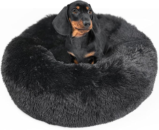 Dog Beds for Medium Dogs Washable Calming Bed for Dogs 28 Inches Black Fluffy and Soft Dog Bed Calm and Anti Anxiety Faux Fur Round Medium Sized Pet Bed for Dog