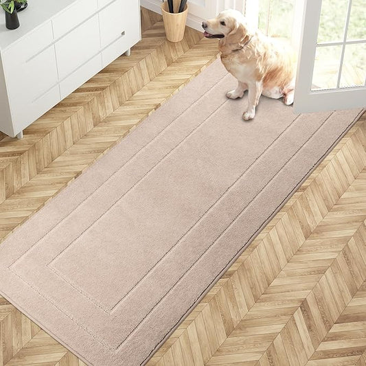 PURRUGS Dirt Trapper Door Mat 32" x 70", Non-Slip/Skid Machine Washable Entryway Rug, Dog Door Mat, Super Absorbent Welcome Mat for Muddy Wet Shoes and Paws, Beige