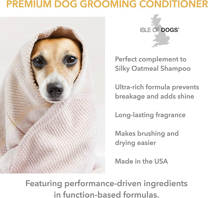 Isle of Dogs - Everyday Natural Luxury Silky Oatmeal Conditioner - Jasmine + Vanilla - Sulfate & Paraben Free Formula - Conditioner With Oatmeal & Jojoba Oil For A Silky Coat - 1 Gal, 16 Fl Oz