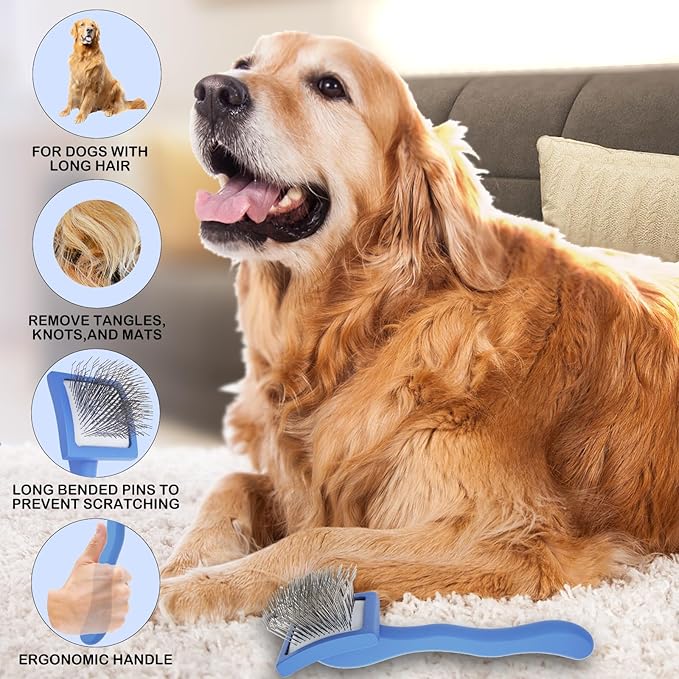 Dog Slicker Brush for Goldendoodles & Golden Doodle Brush for Grooming Kit - Dog Brush for Goldendoodle, Labradoodle, Poodles - Pet Hair Brush for Short & Medium Haired Dogs -Small (Blue)