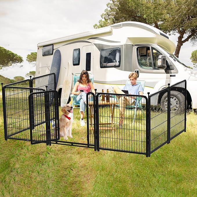 Garden Fencing 36 Inch High, 4 Panels Total 8.9 Ft(L) Dog Fencing Outdoor for Yard, 4 One-Sided Plate, No Door, Anti Dig Fence Barrier, Dog Pen, Rabbit Fence, Garden Fences and Borders