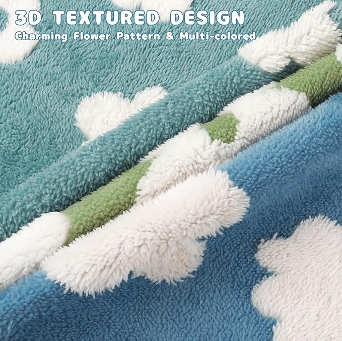 Luciphia Waterproof Dog Cat Blanket Fluffy Thick Fleece Pet Blanket,Washable Double Sided Sherpa Calming Blankets Flower Print Blankets for Medium Large Dogs Cats(Blue Cloud,40x28 inches)