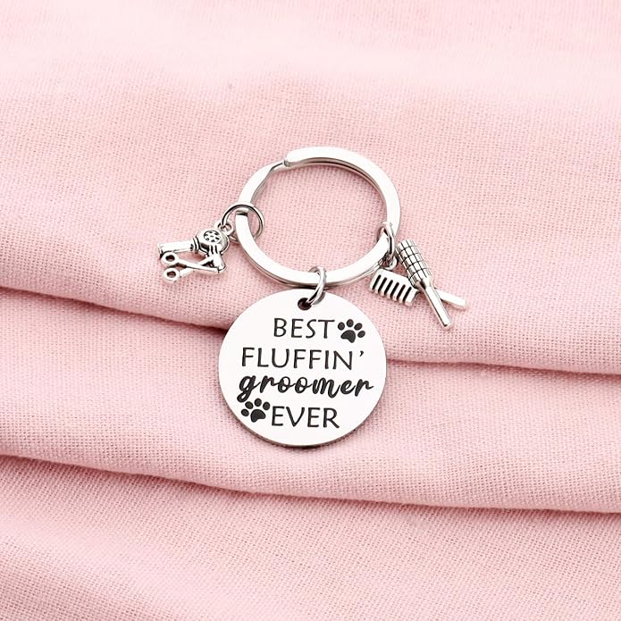 Dog Groomer Jewelry Dog Groomer Gift Dog Grooming Jewelry Pet Groomer Gift Best Fluffin' Groomer Ever Keychain