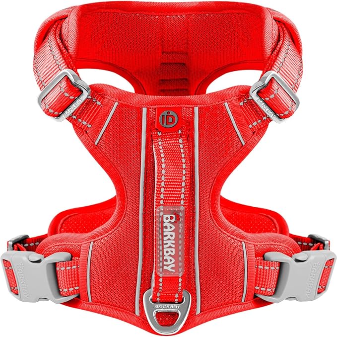 BARKBAY Dog Harness No Pull with ID Tag Pocket - Heavy Duty, Reflective, Easy Control for Large Dogs (Red,L)
