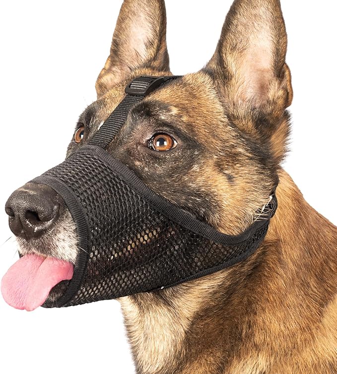 LUCKYPAW Dog Muzzle, Mesh Muzzle for Large Medium Small Dogs, Soft Dog Muzzle to Prevent Biting Chewing Excessive Barking with Adjustable Head Strap, Perfect for Vet Visit (Black, XL)