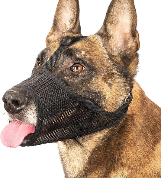 LUCKYPAW Dog Muzzle, Mesh Muzzle for Large Medium Small Dogs, Soft Dog Muzzle to Prevent Biting Chewing Excessive Barking with Adjustable Head Strap, Perfect for Vet Visit (Black, XL)