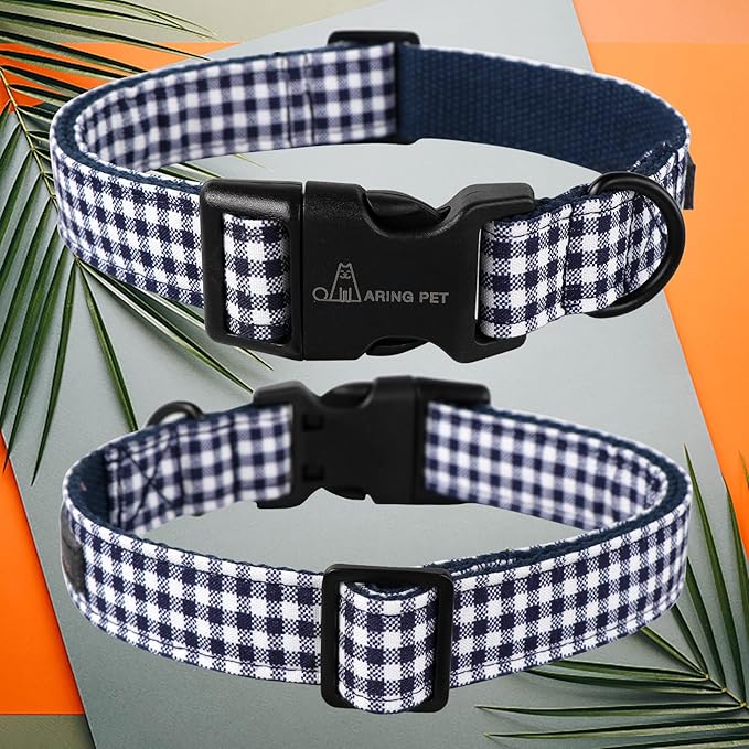 ARING PET Dog Collar-Cute Dog Collar for Small Dogs, Adjustable Comfortable Cotton Plaid Pet Collars for Small Medium Large Male Female Dogs, X-Small