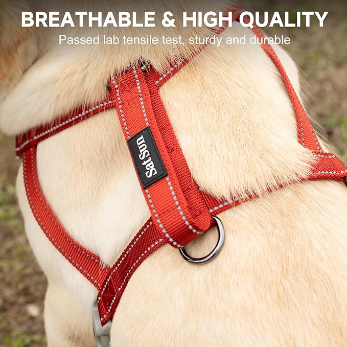 SATSUN Dog Harness & Leash Set, No Pull Dog Harness with 2 Adjustable Points & 1 Leash Clip, Reflective Comfortable Dog Vest with Easy Control Handle Ideal for Walking and Training, Army Green,L