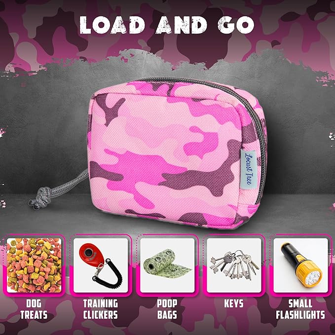 2 Pack Molle Pouches for Dog Harness - Tactical Dog Pouch for Dog Backpack Harness - Dog Saddle Bag Tactical Dog Gear - Tactical Dog Harness Bag for Carrying Treats, Poop Bags, Keys & more (Pink Camo)