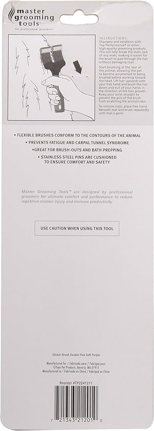 Master Grooming Tools Double-Sided Soft Flexible Slicker Brushes — Versatile Brushes for Grooming Dogs - Purple, 8"L x 4"W, Large