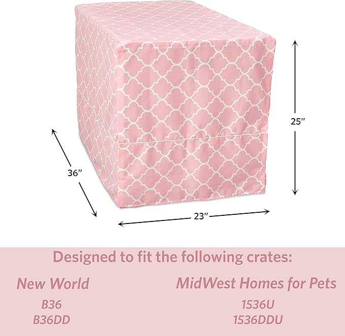New World Pet Products Dog Crate Cover Featuring Teflon Fabric Protector, Dog Crate Cover Fits Midwest 36-Inch Dog Crates, Pink Designer Pattern
