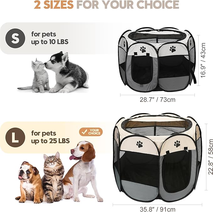 Sea Team Foldable Pet Playpen - Portable, Soft Pop-Up Design for Dogs, Cats and Kittens - Breathable Mesh Fabric Cage - Lightweight and Indoor/Outdoor Use