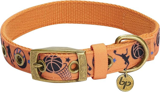 Blueberry Pet 5 Patterns Sports Fan Basketball Canvas Adjustable Dog Collar with Metal Buckle - Passion Orange, Neck 13-16.5", for Medium Breed