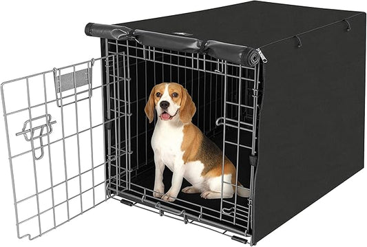 X-ZONE PET Double Door Dog Crate Cover - Polyester Pet Kennel Cover (Fits 24 30 36 42 48 inches Wire Crate) (36 Inch, Black)