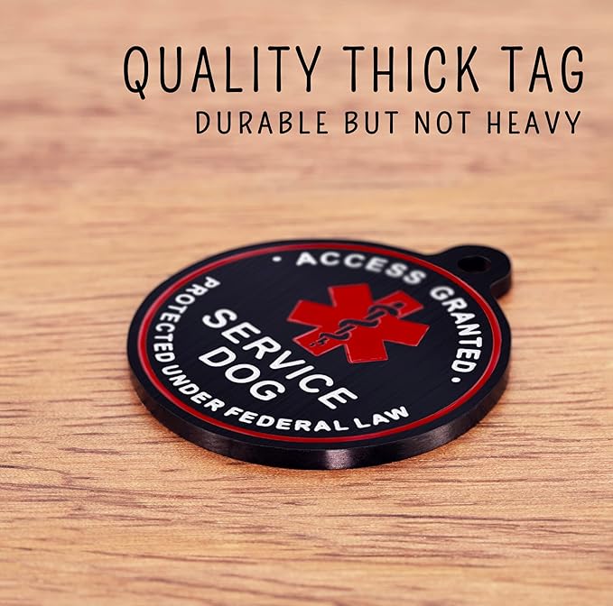 Service Dog ID Tag for Small & Large Dogs - Emotional Support ESA Medical Alert Collar Accessory - Durable Stainless Steel Service Animal Tag - Don't Pet Me Service Tag in Black Large