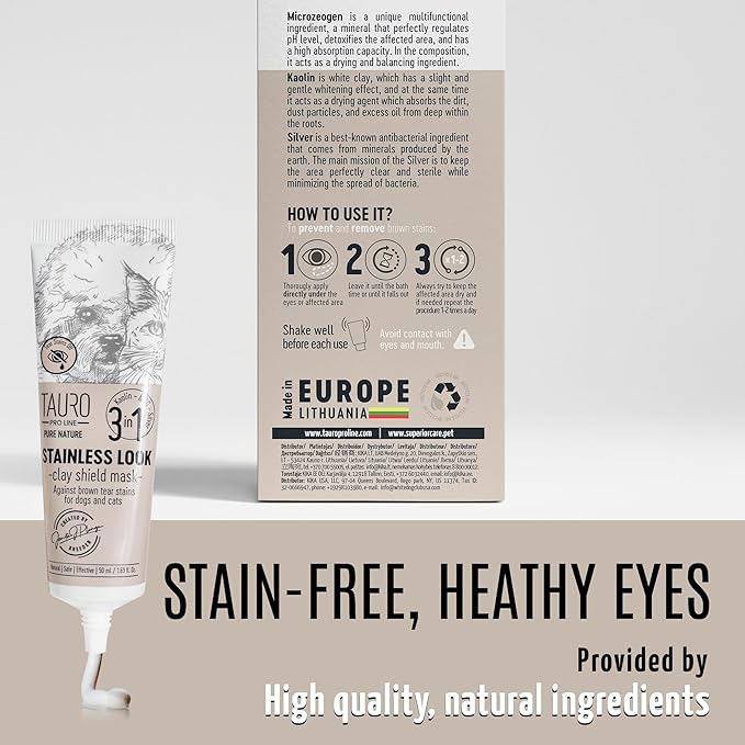 Pure Nature Stainless Look Clay Shield Mask Grooming Product Ideal for All Dogs and Cats Eyes, Ears, Mouth Area Suitible for Home or Professional Use