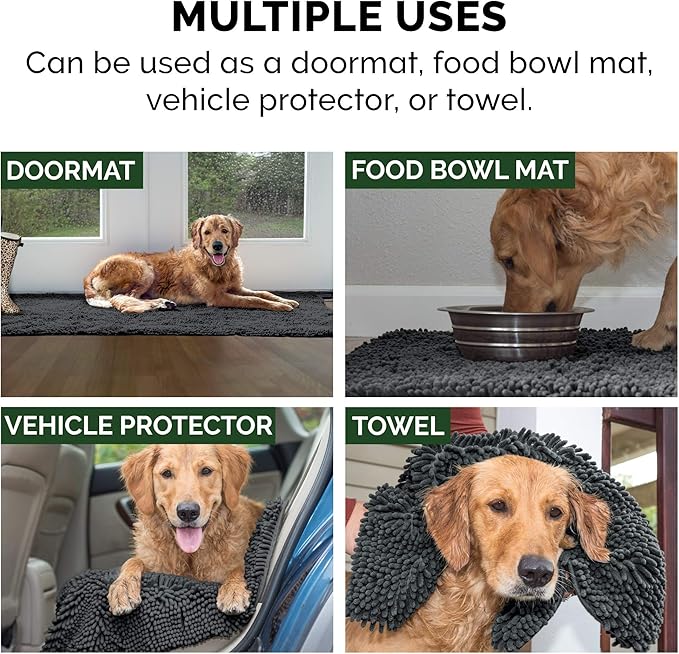 Furhaven 30" x 21" Highly Absorbent Dog Door Mat for Muddy Paws, 100% Washable, Perfect for Entryway, Kitchen, & Bathroom Use - Chenille Shammy Rug - Charcoal (Gray), Medium
