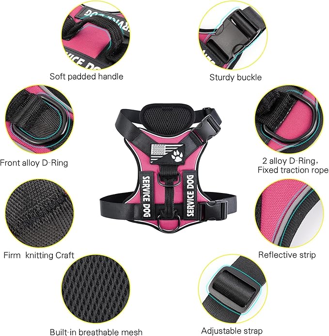 Demigreat Service Dog Harness, Reflective Dog Vest Harness with 5 PCS Patches, Adjustable Soft Oxford Pet Harness, Inner Layer Mesh, Easy to Control for Dogs