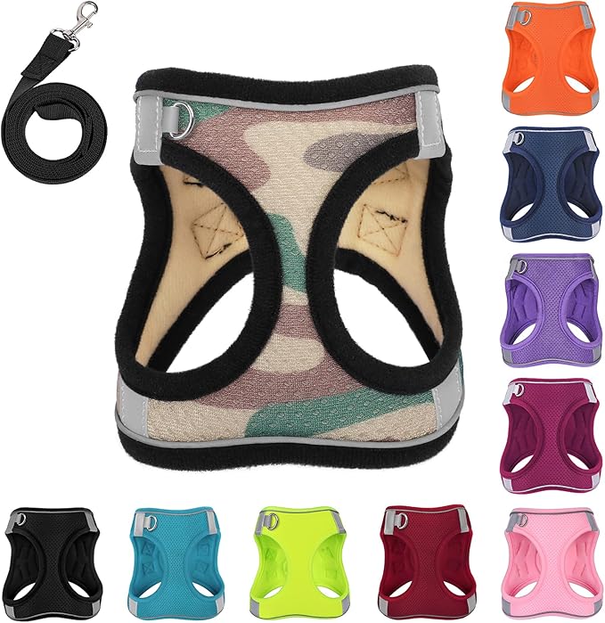 Dog Harness with Leash Set, No-Pull Step-in Reflective Pet Harness with 1 Leash Clips, Adjustable Soft Padded Easy Walk Dog Vest for Small Medium Large Dogs, Cats(Camouflage, XLarge)